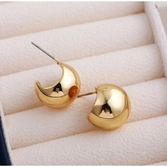 14K Gold Large Chunky Earrings Womens Ladies Curved Style Jewelry Thick 14 Karat